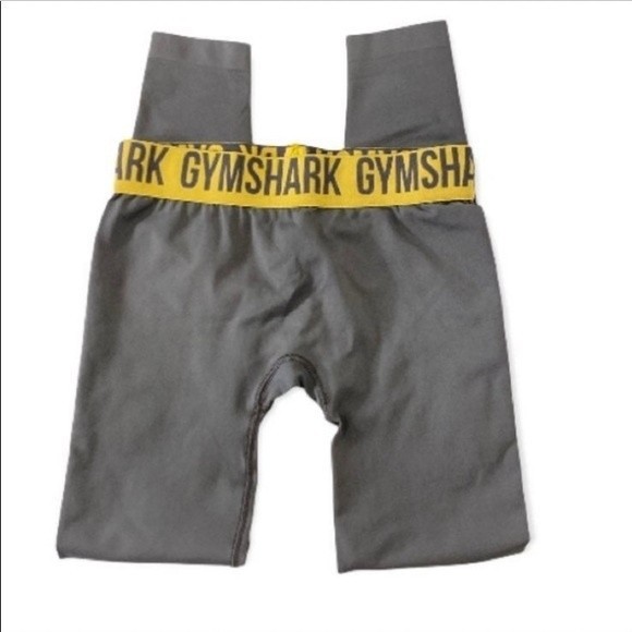 Gymshark Leggings Fit Seamless Gray Charcoal/Yellow waistline Elastic Size S - Picture 3 of 12